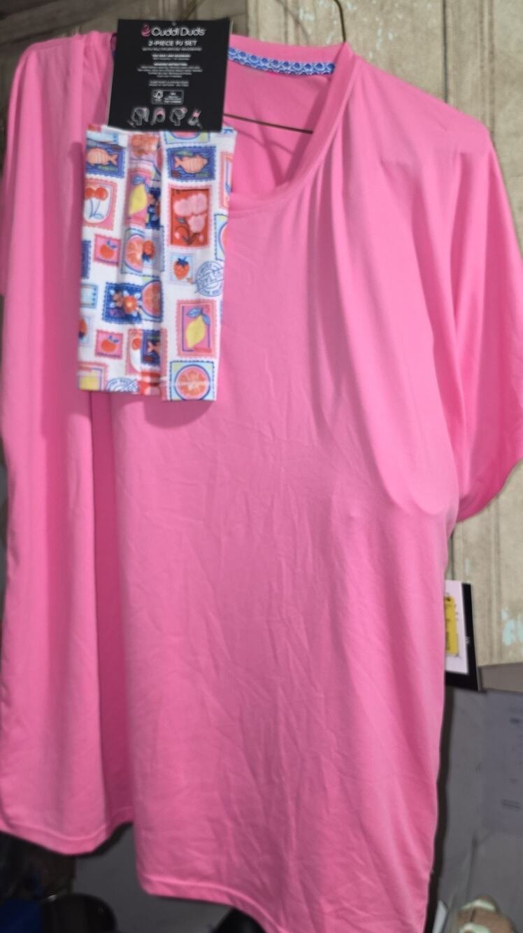Cuddl Duds 2 piece Pajama Set with headband 2X pants shirt pink stamps
